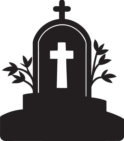 Grave icon with cross and laurel wreath, vector illustrationのイラスト素材