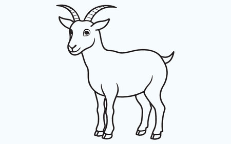 Vector image of a goat on a light blue background. The goat is standing.のイラスト素材
