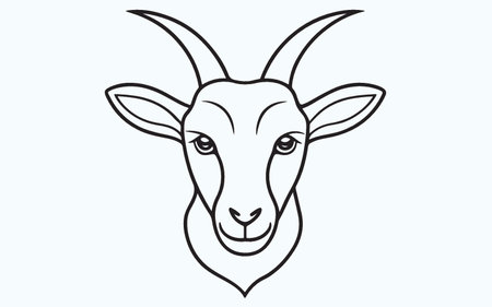 Vector image of a goat head isolated on a light blue background.のイラスト素材