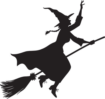 Witch flying on a broomstick. Halloween. Vector illustration.のイラスト素材