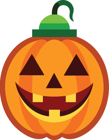 Illustration of a Halloween pumpkin with a green hat on a white backgroundのイラスト素材