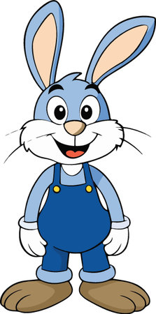 Easter bunny with blue overalls. Vector clip art illustration.のイラスト素材