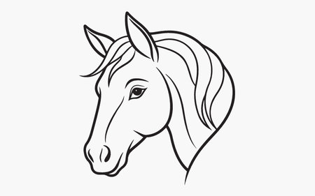 Horse head in line art style isolated on white background. Vector illustration.のイラスト素材