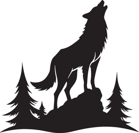Wolf in the forest. Wild animal. Vector illustration ready for vinyl cutting.