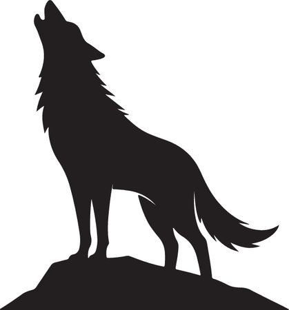 Silhouette of a wolf on a rock. Vector illustration.