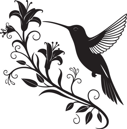 Hummingbird with flowers.Vector illustration ready for vinyl cutting.のイラスト素材