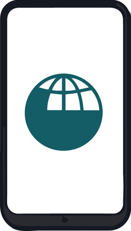 Smartphone with globe icon on screen. Vector illustration isolated on white background.のイラスト素材