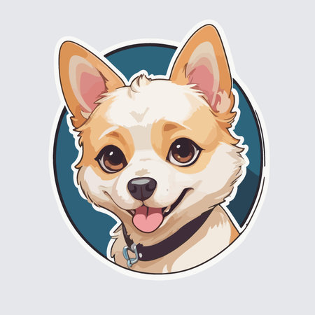 Cute chihuahua puppy in round sticker. Vector illustration.のイラスト素材