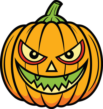 Pumpkin with a scary face. Vector illustration on white background.のイラスト素材