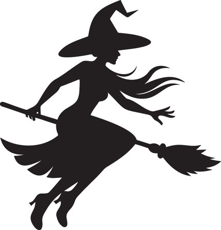 Witch with a broom. Halloween.Vector illustration ready for vinyl cutting.のイラスト素材