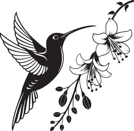 Hummingbird with flowers.Vector illustration ready for vinyl cutting.のイラスト素材
