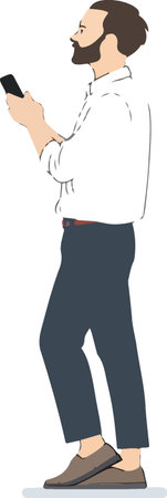 Businessman with a mobile phone in his hands. Vector illustration.のイラスト素材