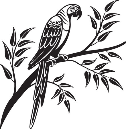 Parrot on a Branch.Vector illustration ready for vinyl cutting.のイラスト素材