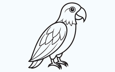 Parrot isolated on light blue background. Vector illustration in outline style.のイラスト素材
