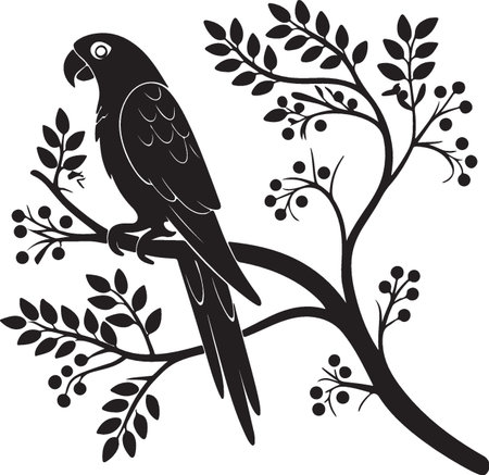 Parrot on a branch.Vector illustration ready for vinyl cutting.のイラスト素材