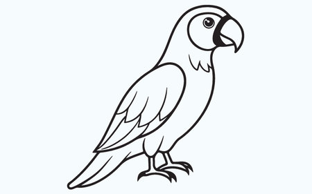 Parrot isolated on light blue background. Vector illustration in outline style.のイラスト素材