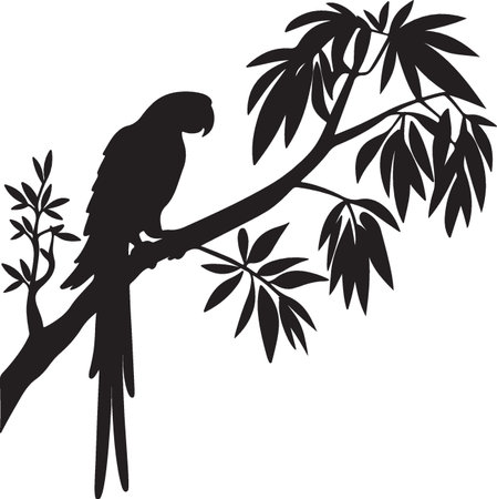 Parrot sitting on a branch. Vector illustration ready for vinyl cutting.のイラスト素材