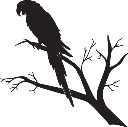 Parrot sitting on a branch.Vector illustration ready for vinyl cutting.のイラスト素材