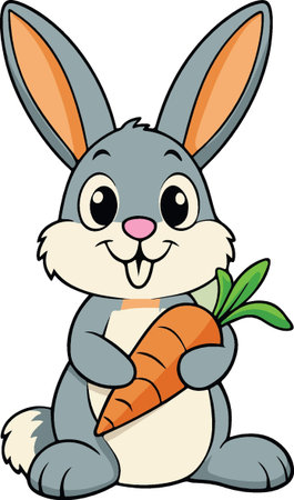 Cartoon Illustration of Cute Easter Bunny with Carrot Vegetableのイラスト素材