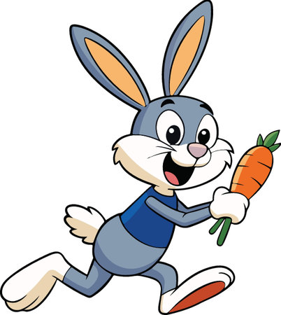 Cartoon Illustration of Cute Easter Bunny Running with Carrotのイラスト素材