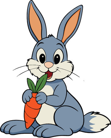 Easter bunny with carrot. Vector illustration of cartoon rabbit with carrot.のイラスト素材
