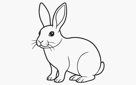 Rabbit black and white vector illustration. Isolated on white background.のイラスト素材