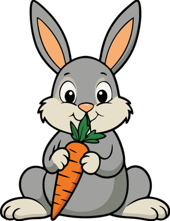 Cartoon Illustration of Cute Easter Bunny with Carrot Vegetableのイラスト素材