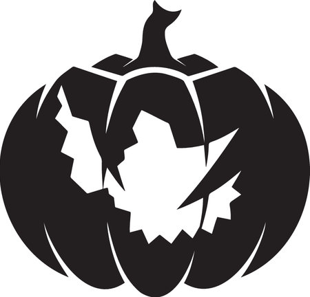 Halloween pumpkin with maple leaf, black and white vector illustration.のイラスト素材