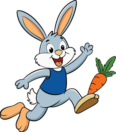 Rabbit running with a carrot. Vector clip art illustration ready for vinyl cutting.のイラスト素材