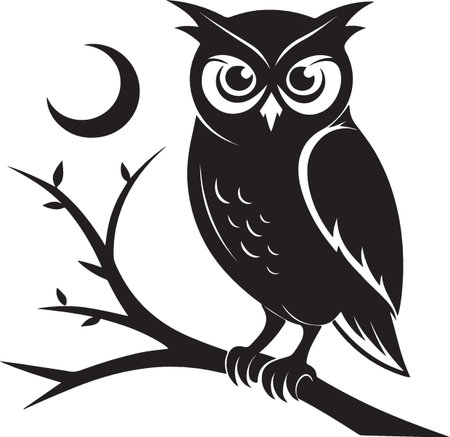Owl on a Branch.Vector illustration ready for vinyl cutting.のイラスト素材