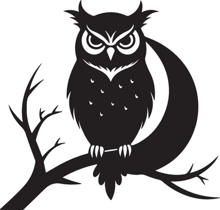 Owl on a Branch.Vector illustration ready for vinyl cutting.のイラスト素材