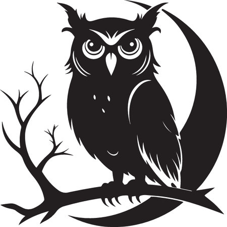 Owl on a Branch.Vector illustration ready for vinyl cutting.のイラスト素材