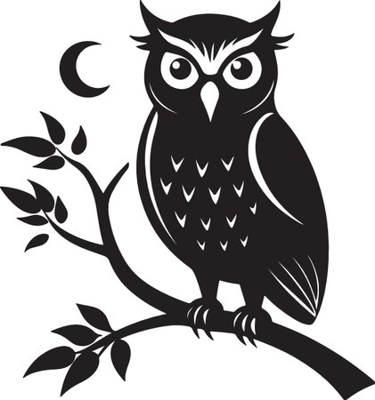 Owl on a Branch.Vector illustration ready for vinyl cutting.のイラスト素材