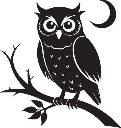 Owl sitting on a branch.Vector illustration ready for vinyl cutting.のイラスト素材