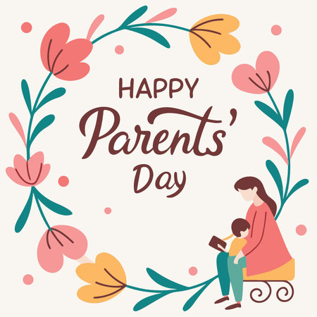 Happy Father's Day greeting card with mom and baby. Vector illustrationのイラスト素材