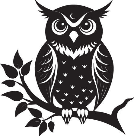 Owl on a Branch.Vector illustration ready for vinyl cutting.のイラスト素材