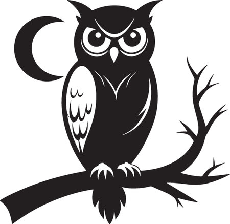 Owl on a branch.Vector illustration ready for vinyl cutting.のイラスト素材