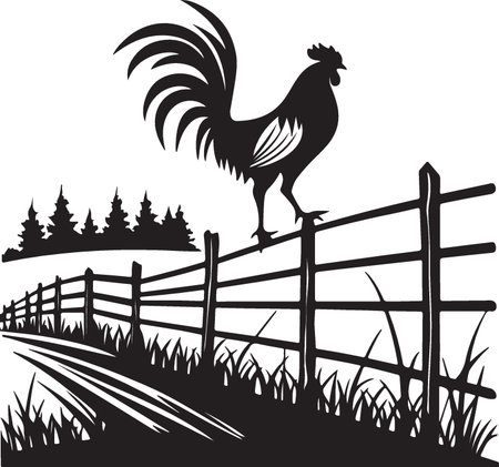 Rooster on Fence.Vector illustration ready for vinyl cutting.のイラスト素材