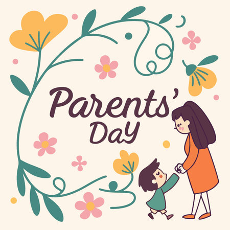 Happy father's day greeting card with mom and daughter. Vector illustrationのイラスト素材