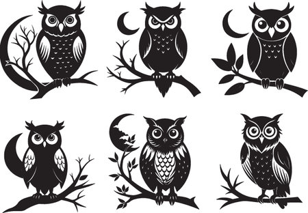 Owls on the branches. Vector illustration ready for vinyl cutting.のイラスト素材