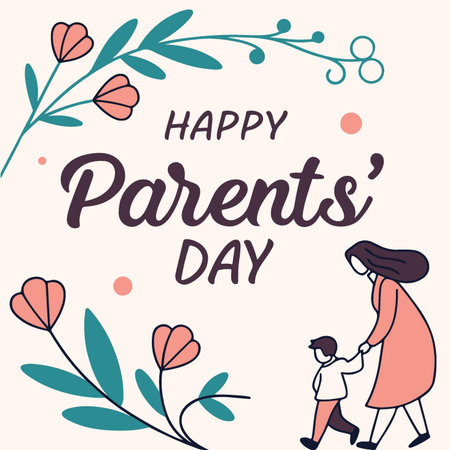 Happy Parents Day card with mother and son. Vector Illustration.のイラスト素材