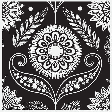 Vintage floral background in black and white. Hand drawn vector illustration.のイラスト素材