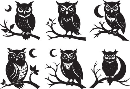 Owl Silhouettes.Vector illustration ready for vinyl cutting.のイラスト素材