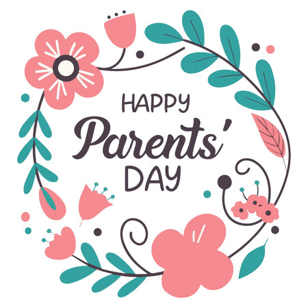 Happy Parents Day greeting card with floral wreath. Vector illustration.のイラスト素材