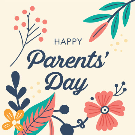 Happy Parent's Day greeting card with floral elements. Vector illustration.のイラスト素材