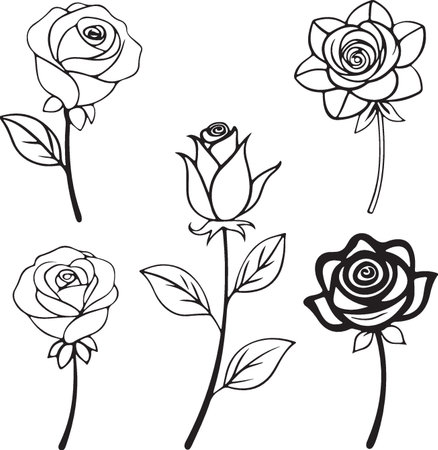 Set of black and white roses. Vector illustration ready for vinyl cutting.のイラスト素材
