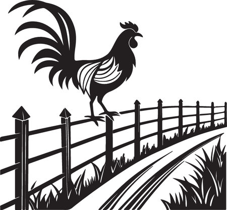 Rooster on the fence.Vector illustration ready for vinyl cutting.のイラスト素材