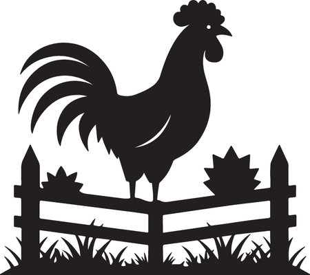 Silhouette of a rooster on a fence. Vector illustrationのイラスト素材