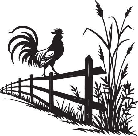 Rooster on a fence.Vector illustration ready for vinyl cutting.のイラスト素材