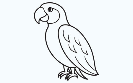 Parrot isolated on light blue background, vector illustration in outline style.のイラスト素材